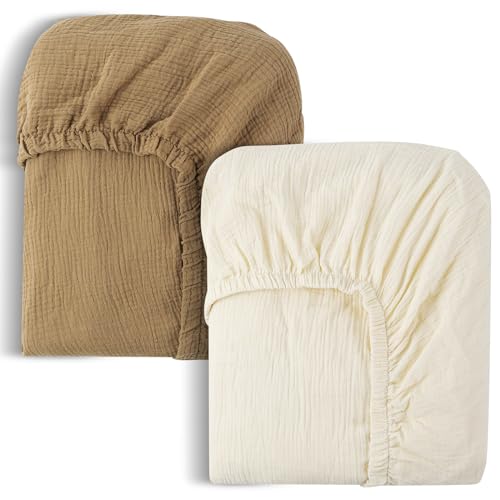 Image of FHMJYH Muslin Crib Sheets 2 Pack 100% Cotton Sheets for Standard & Toddler Sheets Baby Unisex Girls & Boys 28x52 Inch Soft Breathable Bohemian
