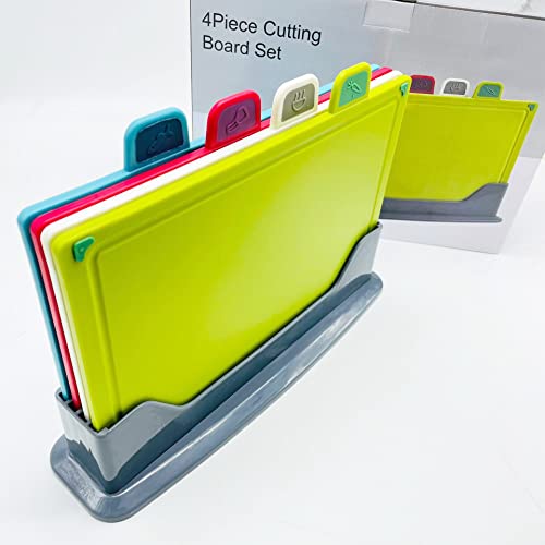 Plastic Cutting Board With Storage Shelf.thicker Chopping Board Set With Color Coded Food Icon For Kitchen Different Food Types.easy To Grasp, Anti-Skid And Easy To Clean(4 Pack) #TOP7