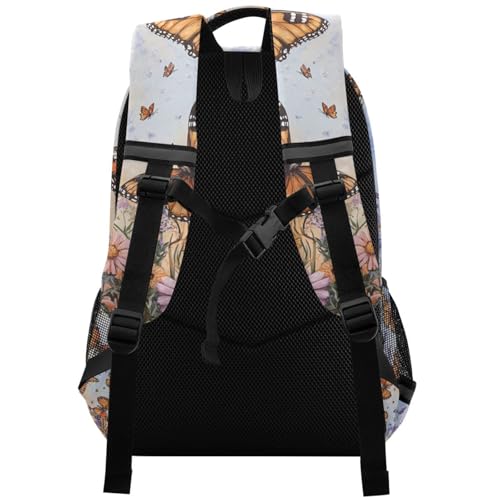 Butterflies and Flowers Kid's Elementary Middle School Backpack for Son Daughter, Age 6-12 Back to School Backpack Bookbag Schoolbag for Boys Girls2