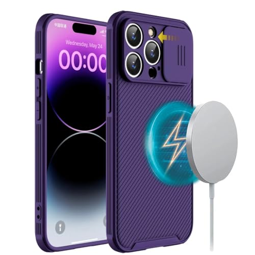 Coque magnétique pour iPhone 12 Pro Max violette en silicone avec protection d'objectif