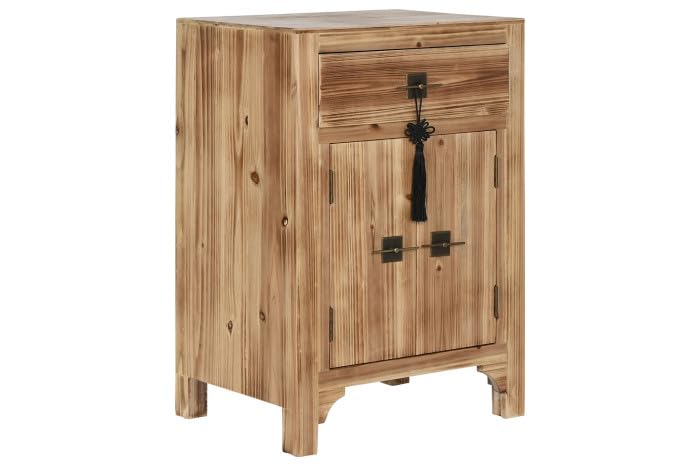 DRW Mesita de Noche Estilo Oriental Madera Natural 45x34x66 cm