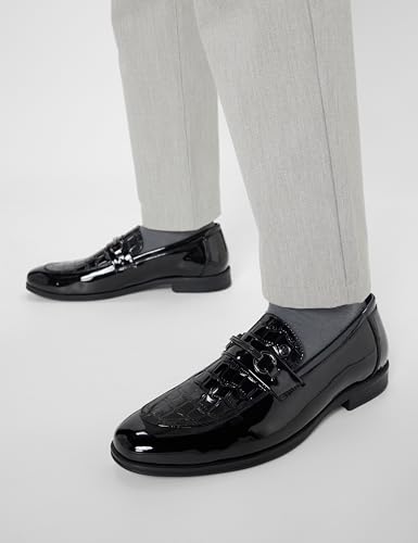 Image of Louis Philippe Men Patent Leather Breathable Lining Material Anti Slip with Heel TPR Sole Formal Slip-on Shoes