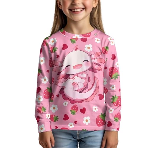 Image of Girls Cartoon Print Long Sleeve Graphic Tee Casual Crew Neck T-Shirts for 3-16 Years Little Girls