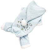 GJFeng Welpen-Teddy-Kleidung für Herbst und Winter, dicke kleine Hunde, Welpen, Zwergbär, vierbeinige Kleidung, bequem, warm (Farbe: Blau, Größe: XL (Gewicht 5,5–6,5 kg innen))