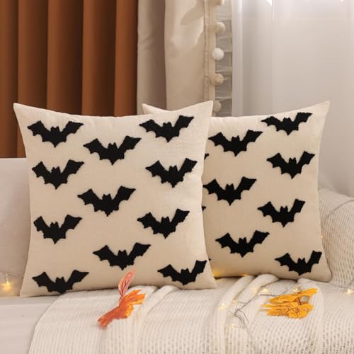 Tosleo Halloween Throw Pillow Covers 18x18 inch Set of 2 Black 3D...