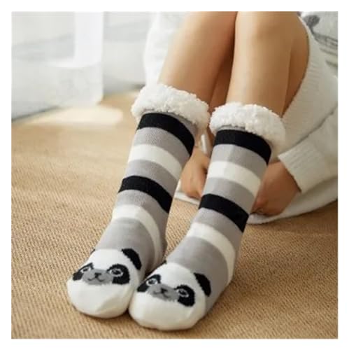 ZGXNYI Hausschuh-Socken Winter Warme Socken Frauen Pinguin Plüsch Weiche Weibliche Non Grip Boden Hausschuhe Kurze Socke Fuzzy Flauschigen Hirsch Elch Bär rutschfeste Hausschuh Socken(Pand