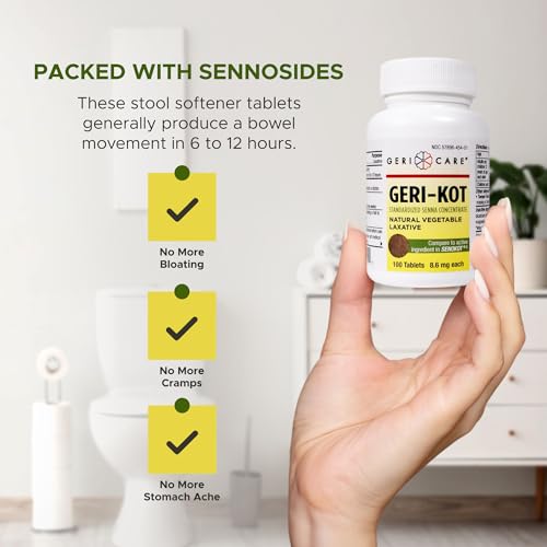 Image of Geri-KOT Senna Laxative & Stool Softener Tablets, 100ct| Natural Vegetable Stimulant Laxative| Smooth Bowel Movement Senna Tablets| Fast-Acting, Gentle Constipation Relief| 8.6mg Sennosides Laxative
