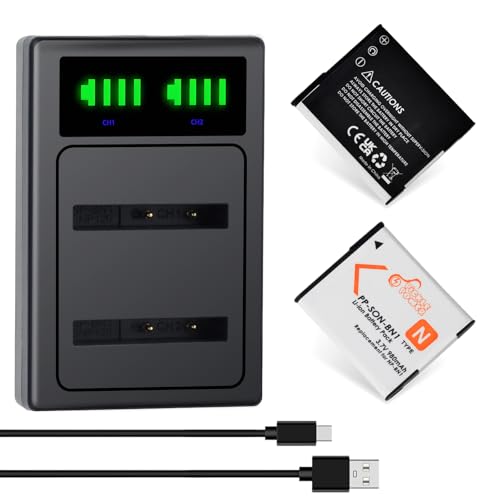 Pickle Power Lot de 2 batteries NP-BN1 et chargeur USB LCD pour Sony Cyber-Shot DSC-W800, DSC-WX220, DSC-W830, DSC-W810, Sony DSC-QX30, DSC-QX100, DSC-QX10