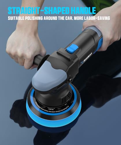 Dual Action Polisher, 900W 5/6 Inch Random Orbital Buffer Polisher, 6 Variable Speed 2000-6400 RPM, DA Polisher with 6 Polishing Pads for Car Detailing/ Waxing