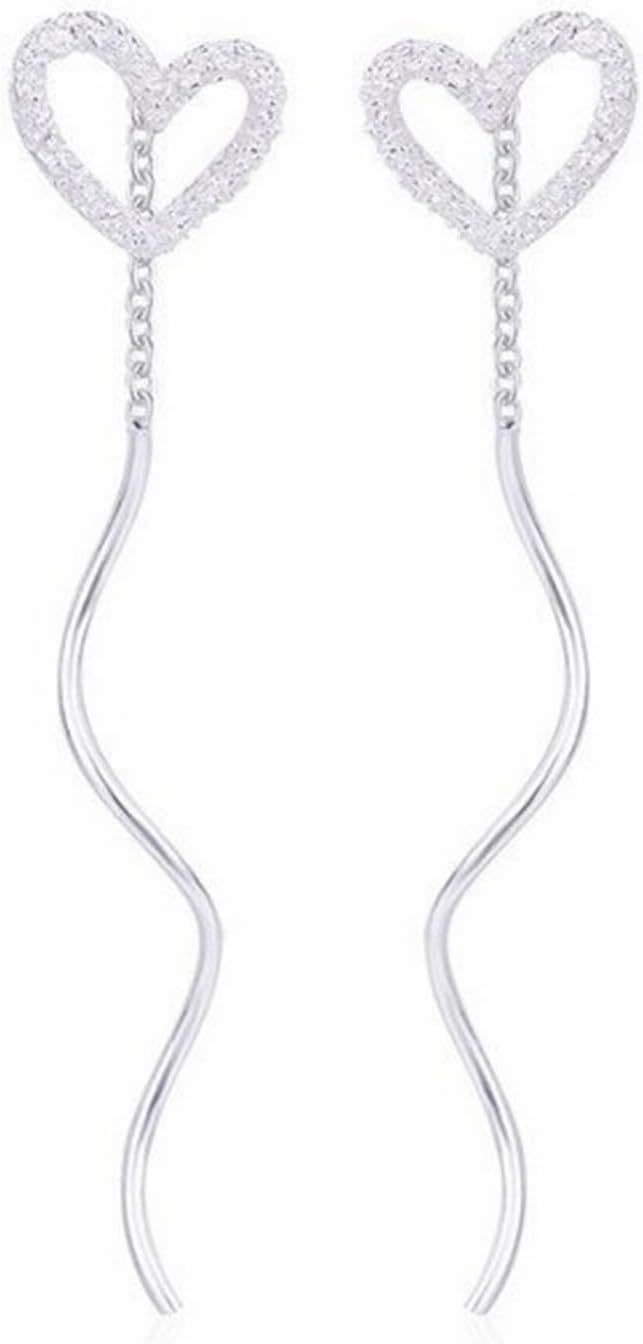 Heart Spiral Threader Earrings 925 Sterling Silver Dainty Hollow Love Hearts Chain Tassel Chic Twisted Linear Dangle Drop Earrings for Women Minimalist Birthday Wedding Holiday Trendy Jewelry Gifts