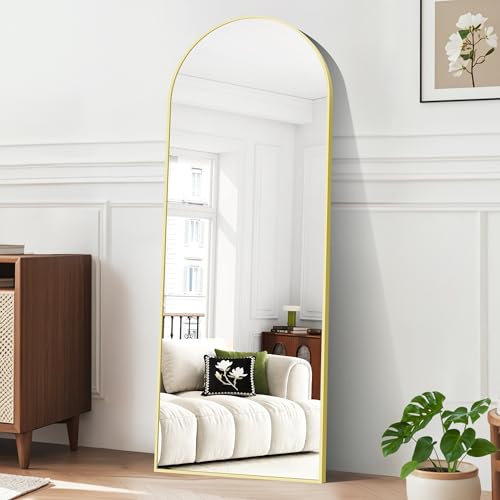 BONEWEI Bogen Ganzkörperspiegel, 165x60cm Gewölbter Standspiegel, Gold an der Wand montiert,...
