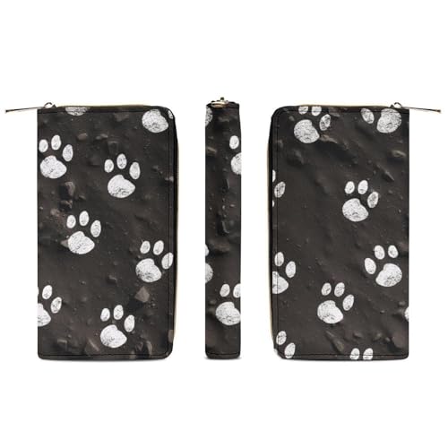 Dog Paw Prints Print Long Wallet for Women Men PU Leather Card Holder Organizer with Zipper Coin Pocket & Cash Slots3