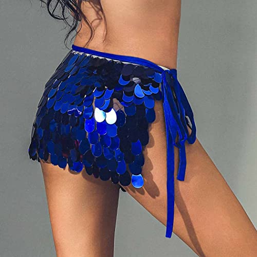 Zoestar Sequin Skirt Sparkly Belly Dance Skirts Shiny Sequin Mermaid Hip Scarf Club Night Out Costume For Women And Girls (J-Deep Blue) #TOP3