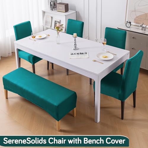 Image of HOKIPO 'SereneSolids' 140 GSM Dining Chair Cover Set of 4 with 1 Bench Cover, Teal (AR-6282-TL)