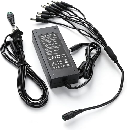 12V 10A Power Supply 120W AC DC Adapter Charger 5.5x2.5mm for CCTV Cameras LED Strip Light LED Tape Light Keyboard BT Speakers GPS Webcam Router and More 12V Electronics + 8 Way Splits Cable