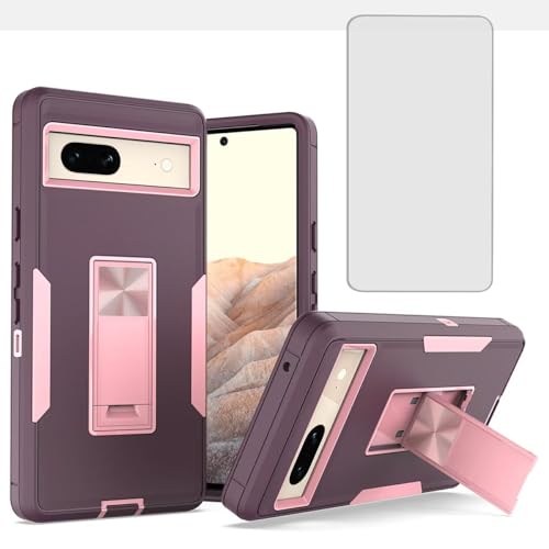 Coque Pixel 7A avec protection écran verre et béquille violet rose