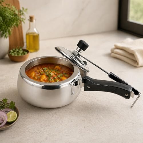 Image of EveryDay Belly Steel Pressure Cooker 2 ltr | Stainless Steel Inner Lid Cooker | Mirror Finish Pressure Cooker With Induction Base | Gas & Induction Use