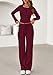 PRETTYGARDEN Women's 2025 Fall Trendy 2 Piece Outfits Lounge Sets Long Sleeve Top Henley Shirts Wide Leg Pants Travel Clothes (Burgundy,X-Large)