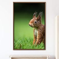 Framed Canvas Wall Art Squirrel Animals Fun Living Room Multicolor Photography Rustic Squirrel - 16x24 inches