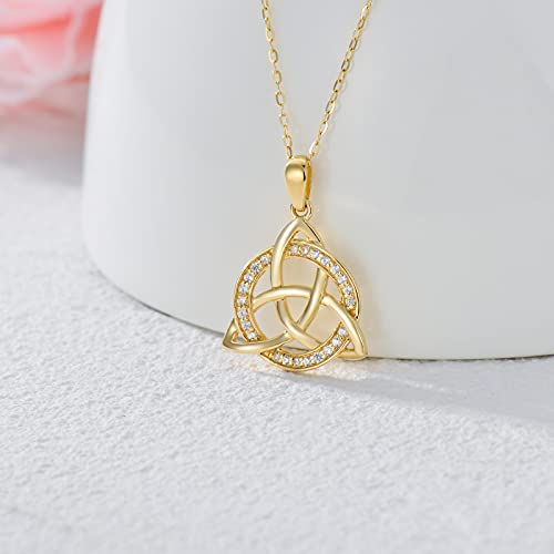 SISGEM 14K Solid Gold Celtic Knot Necklaces for Women,Yellow Gold Irish Trinity Knot Pendant Circle Necklace with 5A CZ,Best Birthday Gift for Mom Wife 16''-18''3