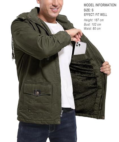 MAGCOMSEN Winterjacke Herren Parka Winddichte Fleece Futter Winter Outdoor Warme Arbeitsjacke Männer Verdickt Jacke mit Vielen Taschen Armeegrün M