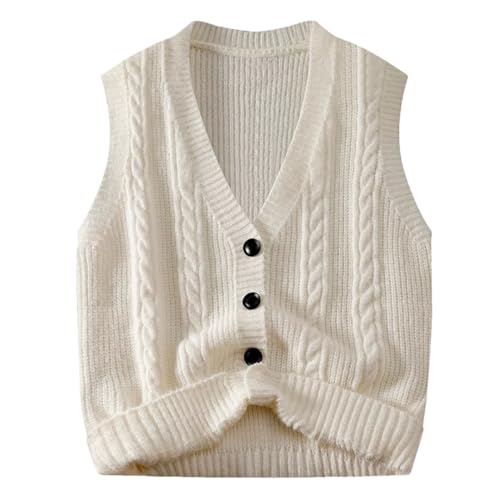 Men’S Striped Knit Sweater Vest Casual Slim Fit V-Neck Sleeveless Button Down Cardigan Waistcoat White