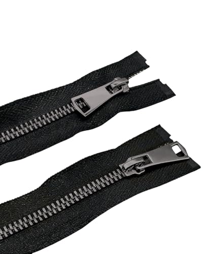 LEEQ 2 piezas 60 cm #5 cremallera metálica divisible para chaquetas, abrigos y maletas, manualidades(negras)