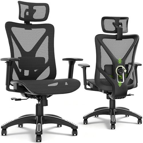 Image of ELABEST T23 Ergonomic Mesh Office Chair, High Back Computer Desk Chair, Breathable AirMesh with Dual-Move Lumbar Support, 3D Armrests & Headrest, Tilt Lock,Big and Tall for Home Office(Onyx)