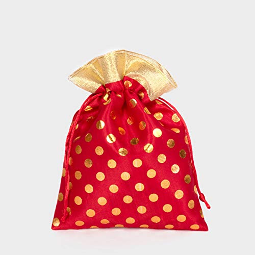 Image of Meher Collection Women's Polka Dot Potli Bags for Return Gifts Wedding Gift for mom Potli Purse Gift Bags Fancy Potli bag Diwali Potli Karwachauth Potli - Red Polka 1kg Large size (25cm x 27cm)