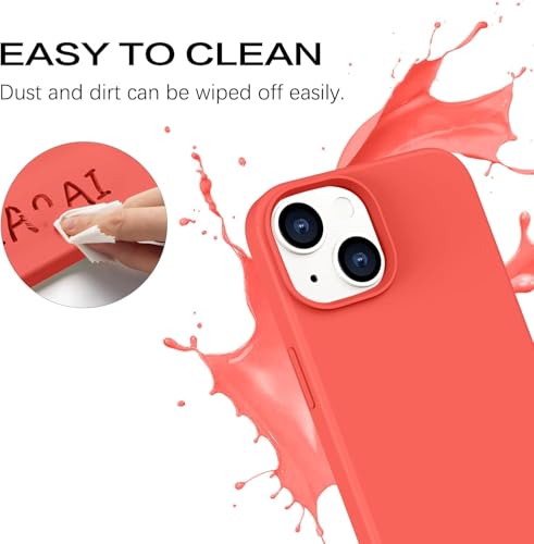 Image of DIZORO Microfiber Candy Case Compatible for iPhone 14 / iPhone 13 6.1 inches Shockproof Slim Back Cover Liquid Silicone Case - Coral