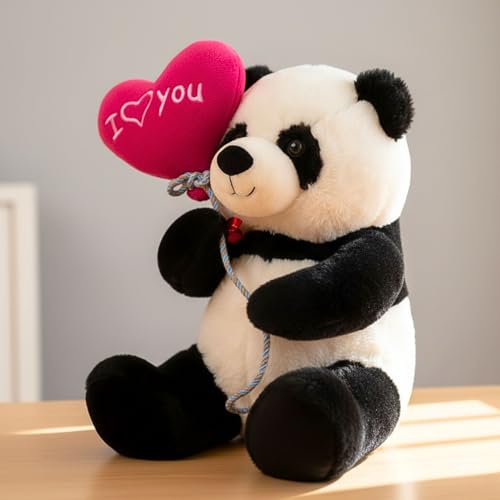 Image of Tickles Cute Panda with I Love You Heart Balloon Soft Stuffed Plush Animal Toy for Couples Boyfriend, Girlfriend, Wife & Husband Valentine (Size: 26 cm Color: Black & White)