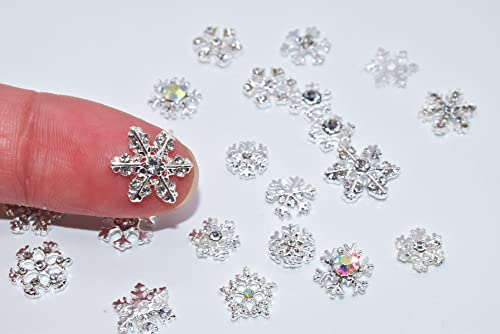 Lifoost 24 Pcs Snowflake Nail Art Charms Glitter 3D Crystals Diamonds Rhinestones, Silver Snowflakes Charms Gems Design For Women Christmas Nail Art Decoration Craft Jewelry Diy (Silver) #TOP3
