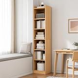 WDZDS Libreria Angolare Autoportante in Legno Massello e Rattan, Scaffale Salvaspazio Stretto con Larghezza Regolabile, Facile da Montare, Ideale per Piccoli Spazi, Design Moderno