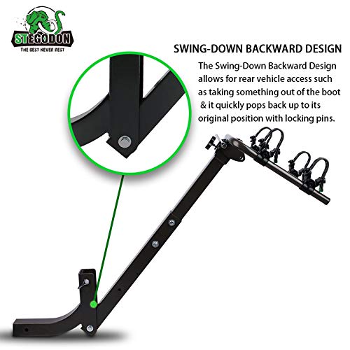 STEGODON 2 Bike Hitch Rack 2\'\' Hitch Receiver Heavy Duty Bicycle Carrier Racks Hitch Mount Double Foldable Rack for Cars, Trucks, SUV，Hatchback RV，Tow Hitch and Minivans - Thumbnail 4