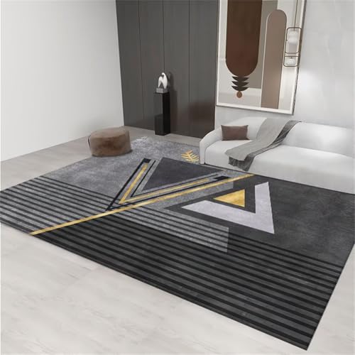 Tapis noir à rayures dorées pas cher pour sol de salon - 2