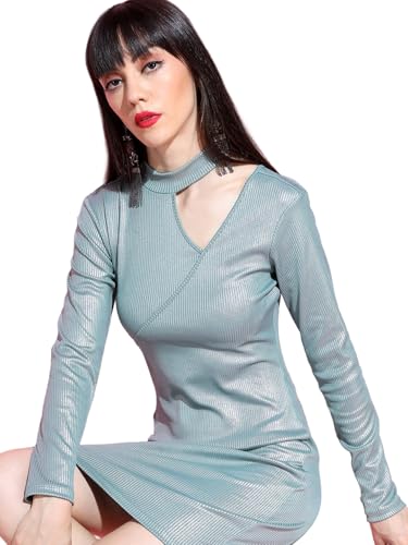 Image of Tokyo Talkies Women's Long Sleeves One Shoulder Solid Dresses | Stylish Dresses | Party Dresses