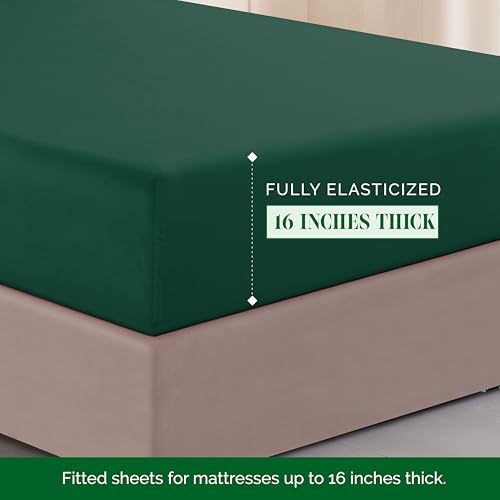Image of Elegant Comfort Luxurious 1500 Premium Hotel Quality Microfiber Three Line Embroidered Softest 4-Piece Bed Sheet Set, Wrinkle and Fade Resistant, Twin /Twin XL, Hunter Green