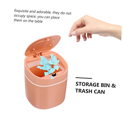 Mini caneca de basura rectangular con tapa rosa miniatura 3