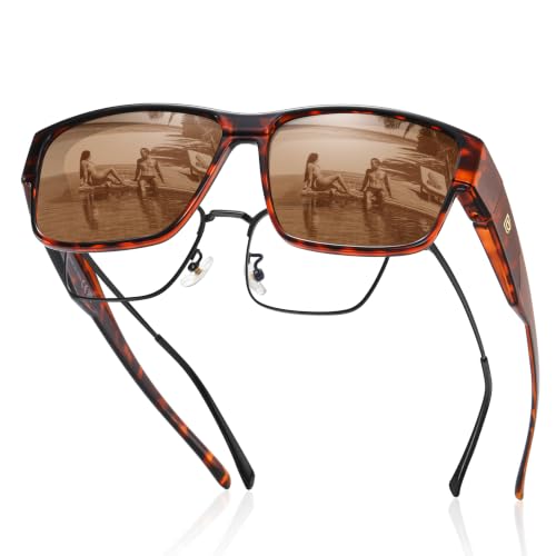 Image of DUCO Polarized Fit Over Sunglasses for Men and Women UV400 Protection Retro Square Wrap Around Shades for Driving Riding 8986