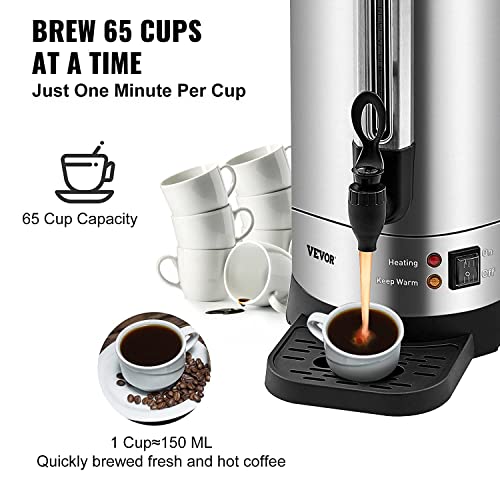Vevor Commercial Coffee Urn, 65 Cups/2.6 Gal Stainless Steel Coffee Dispenser, 1500W 110V Electric Coffee Maker Urn For Quick Brewing, Hot Water Urn Easy Cleaning, Silver #TOP2