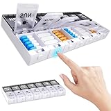 Push Button Weekly Pill Organizer 2 Times a Day, Medicine Pill Organizer, Pill Box Case 7 Day AM PM, Pill Container for Vitamins, Fish Oil, Supplements Medication (Black & White)