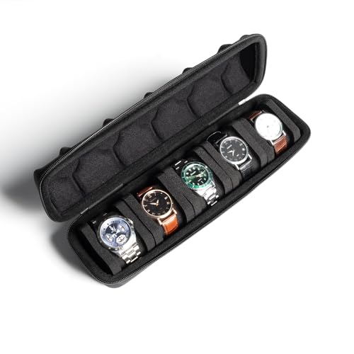 Image of Akura 5 Watch Organizer Box Travel case with Sponge Pillow for 5 Watches (Black)