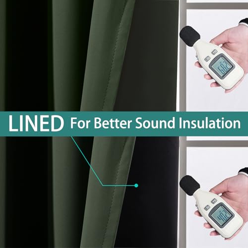 Image of Yakamok Greyish Green 100% Blackout Curtains 84 Inches Long 52 inch Wide, 2 PCS | Blackout Curtain Panels for Bedroom, 2 Thick Layers Grommet Top Thermal Insulated Drapes with Black Liner for Living Room