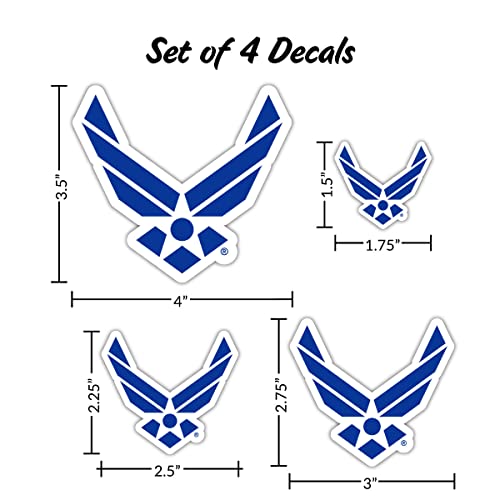 Officially Licensed US Air Force Decals - 4 Piece Air Force Sticker for Truck or Car Windows, Phones, Tablets & Laptops – Large Military Decals 1.75 to 4 Inches – Car Decals Military Collection
