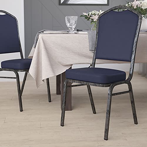 BizChair Crown Back Stacking Banquet Chair, Navy Vinyl/Silver Vein Frame