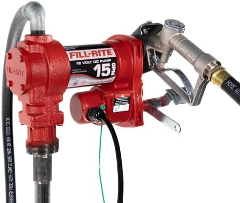 Fill-Rite FR1210H 12V 15 GPM Fuel Transfer Pump with Discharge Hose & Manual Nozzle | Gasoline, Diesel, Kerosene, Ethanol & Methanol Blends & Biodiesel