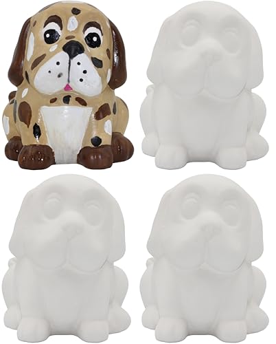 Creative Hobbies 4 Pack of Ceramic Bisque Dog Piggy Banks for All Ages – Complete DIY Kit & How to Guide