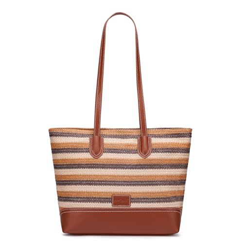 Image of HKCLUF Tote Bag for Women,Woven Shoulder Bag for Woman Vegan Leather Hobo Purse Satchel Handbags With Zipper Pockets