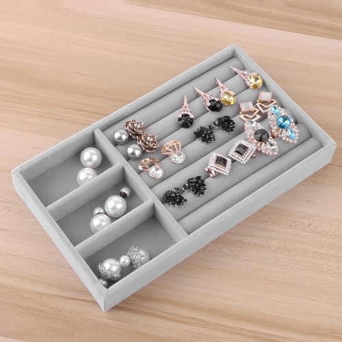 Kit 3 Bandejas Porta Joias Veludo Organizadora Bijuterias Cor Porta Joias Cinza