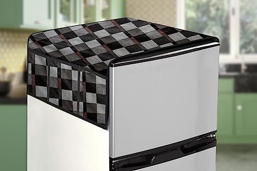 Image of Stylista Refridgerator top Cover Suitable for Samsung RR20A181BU8 /HL, 192 Liter Fridge, Dimension (WXD) 65x111 CM, Chekered Pattern Brown